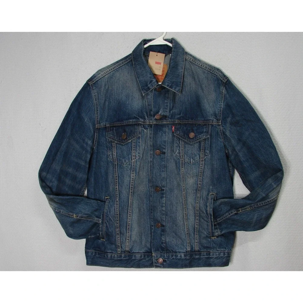 New 2012 Levis Blue Jean Trucker Denim Jacket Classic Iconic Factory Distress L